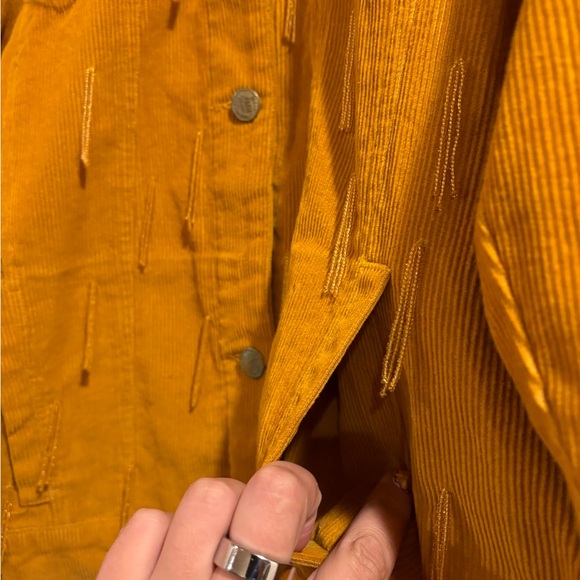 Farm Rio beaded corduroy button up shirt/jacket mustard yellow size small - Picture 5 of 8